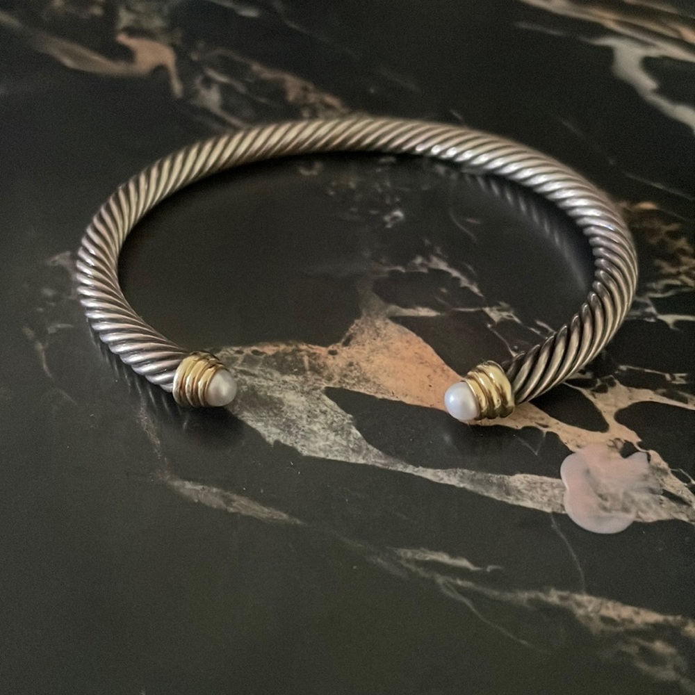 David Yurman Cable Classics Bracelet Sterling Silver w/ Pearls & 18K Yellow Gold